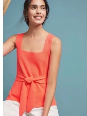 Anthropologie Navy Blue knit Tie-Waist Square-Neck Tank medium , minimalist